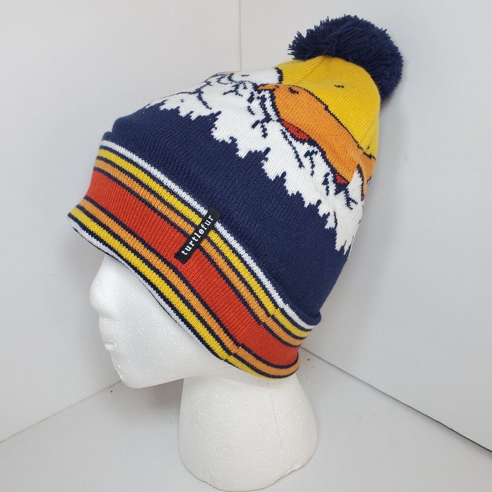 Turtle Fur Unisex Retro Mountain Beanie Pom Graphic Winter Snowboard